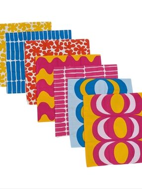 Marimekko For Target Napkins Bold Print 2016 Pink Blue Orange Cotton NWOT Set 7